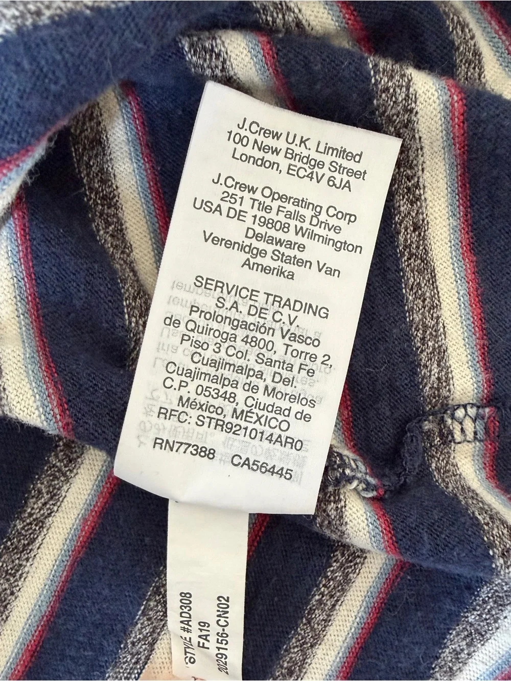 J.Crew Knit Goods Slub Cotton Striped T-Shirt Navy Blue Red Mens XL Unisex